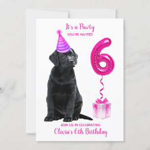 6e-dagspumpens tema - Cute Hund Girl Girl Pawty Inbjudningar