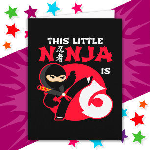 6e födelsedag 6 år gamla barn Party lilla Ninja 6 Kort