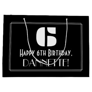 6e födelsedag ~ Art Deco Inspired Titta "6" + Namn