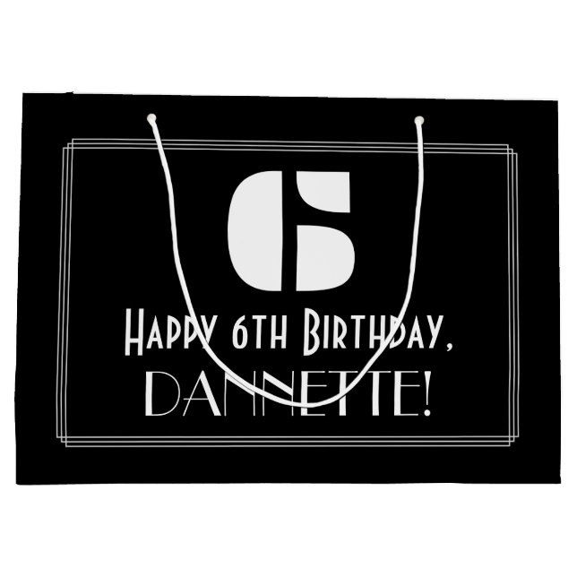 6e födelsedag ~ Art Deco Inspired Titta "6" + Namn (Baksidan)