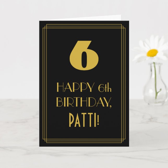 6e födelsedag ~ Art Deco Inspired Titta "6" & Namn Kort (Liten växt)