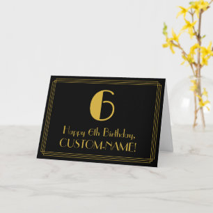 6e födelsedag: Art Deco Inspired Titta "6" + Namn Kort