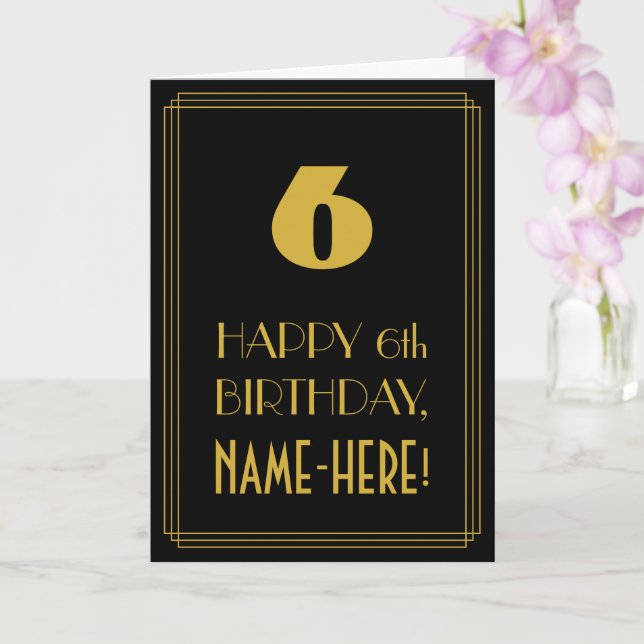 6e födelsedag - Art Deco Inspired Titta "6" & Namn Kort (Orkide)