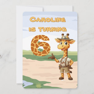 6e födelsedag Cute Explorer Giraffe on safari Inbjudningar