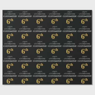 6e födelsedag: Elegant, svart, Faux Guld Titta Presentpapper