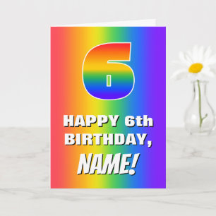 6e födelsedag: färgfull, Roligt Rainbow Mönster # Kort