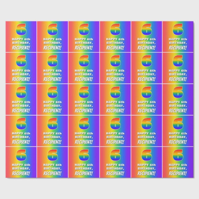 6e födelsedag: färgfull, Roligt Rainbow Mönster #  Presentpapper (Seam)