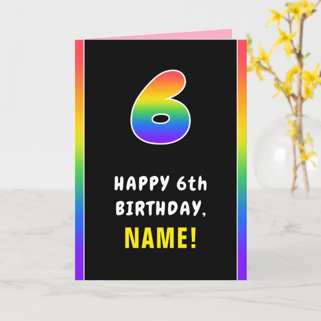 6e födelsedag: Färgregat nr 6, eget namn Kort (Gul blomma)