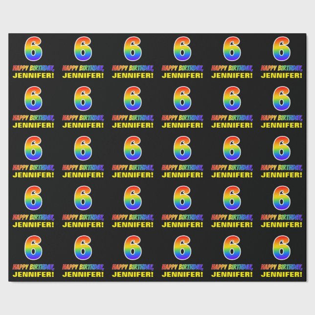 6e födelsedag: fetstil, Roligt, enkel, regnbåge 6 Presentpapper (Seam)