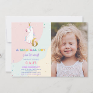 6e födelsedag för Unicorn Birthday-inbjudningar me Inbjudningar