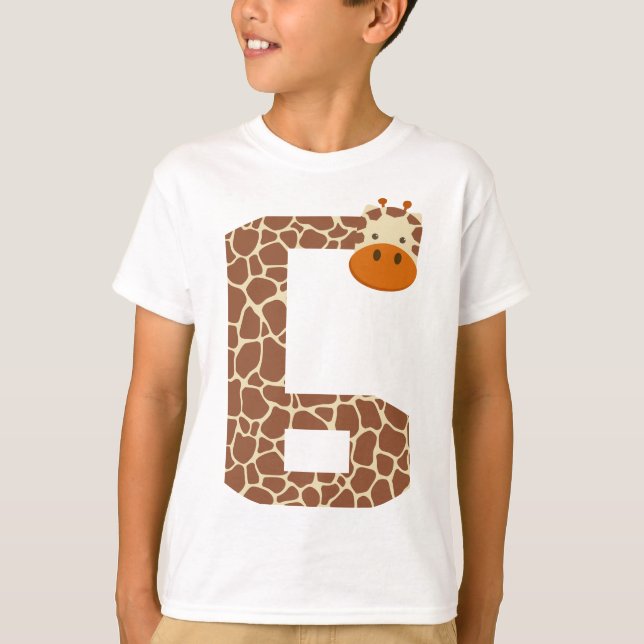 6e födelsedag Giraffe Animal 6-åriga pojkar T Shirt (Framsida)