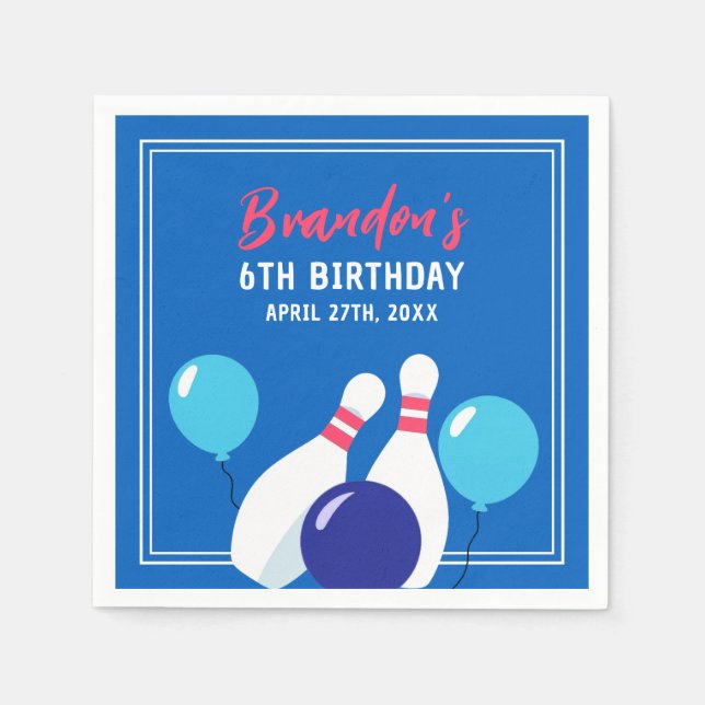 6e födelsedag i Vibrant Blue och Red Bowling Pappersservett (Framsidan)