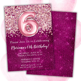 6e födelsedag inbjudan Magenta Girly Rosa Glitter