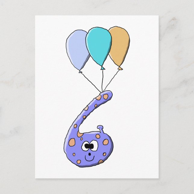 6e födelsedag, Lila Birthday Monster Tecknad. Vykort (Framsida)