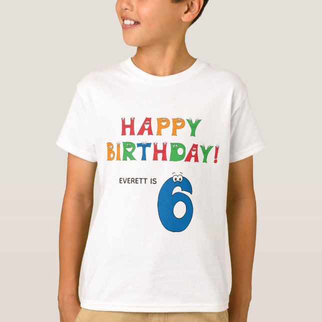 6e födelsedag med färgad alfabet med Namn Kids T Shirt (Framsida)