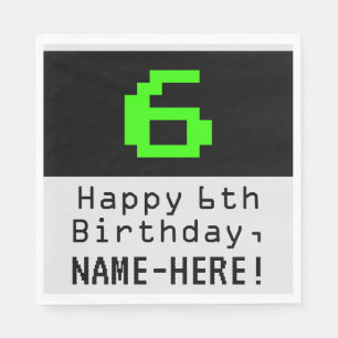 6e födelsedag - Nerdy/Geeky Stil "6" & Namn Pappersservett