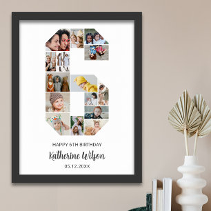 6e födelsedag nummer 6 Fotokollage Anpassningsbar  Poster