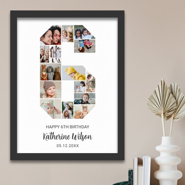 6e födelsedag nummer 6 Fotokollage Anpassningsbar  Poster (Skapare uppladdad)