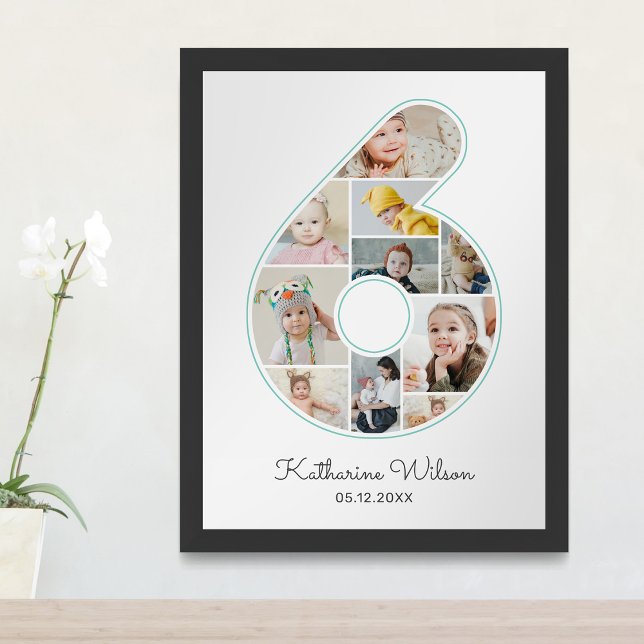 6e födelsedag nummer 6 Fotokollage Kids Nursery Poster (Skapare uppladdad)