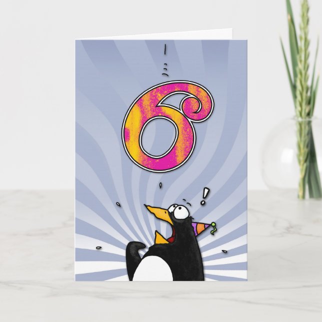 6e födelsedag - Penguin Surprise Kort (Framsida)