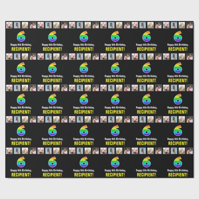 6e födelsedag: regnbåge "6"; Anpassningsbar Foton  Presentpapper (Seam)