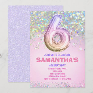6e födelsedag, regnbåge Glitter födelsedag Inbjudningar