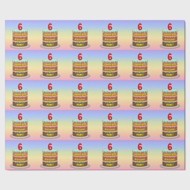 6e födelsedag: Roligt Cake and Candle + eget namn Presentpapper (Seam)