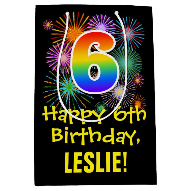 6e födelsedag: Roligt Fireworks Mönster + regnbåge (Framsidan)