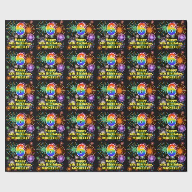 6e födelsedag: Roligt Fireworks, Regnbåge look # " Presentpapper (Seam)