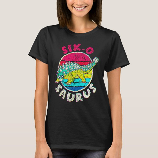 6e födelsedag sex O Saurus I Ankylosaurus I-familj T Shirt (Framsida)