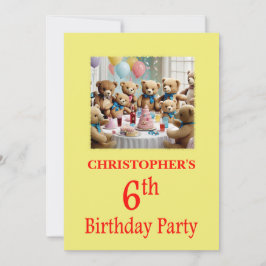 6e Födelsedagsfest inbjudan Nalle Party