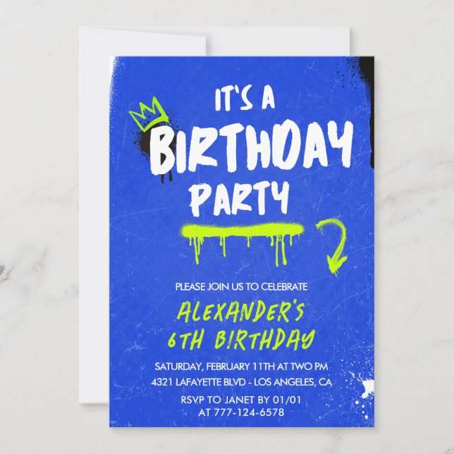 6e-födelsedagsinbjudan Boy Graffiti Spray-färg Inbjudningar (Framsida)