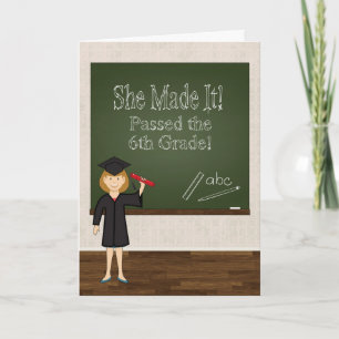 6e Klass Student med Tecknad Girl and Chalkboard Meddelande