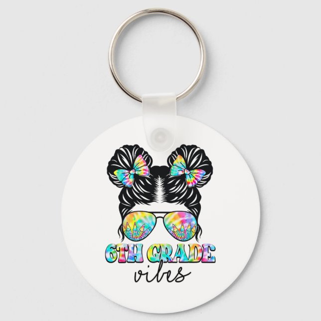 6e Klass Vibes Messy Hair Bun Girl Ck till skola F Nyckelring (Framsida)