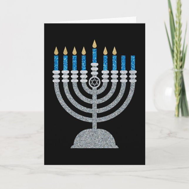 6e Natten Hanukkah Glitter-kort Tack Kort (Framsida)