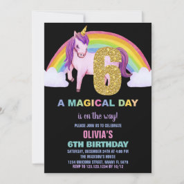6e Rainbow Unicorn Birthday Bjuder Glitter Inbjudningar