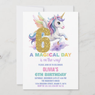 6e Rainbow Unicorn Birthday-inbjudningar flygs Inbjudningar