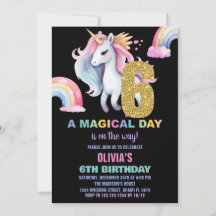 6e Rainbow Unicorn Birthday Inbjuds vattencolo