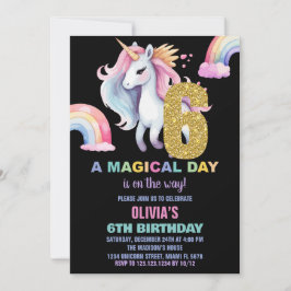 6e Rainbow Unicorn Birthday Inbjuds vattencolo Inbjudningar