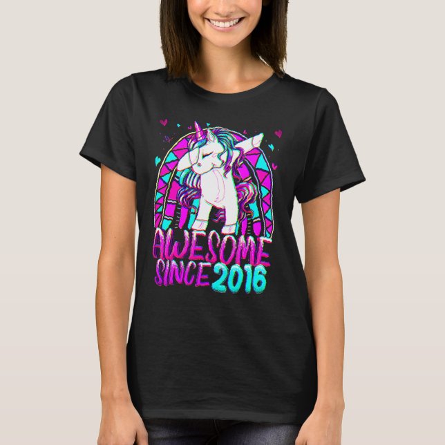 6e: Regnbåge 6 år gammal dabbing Unicorn Gi T Shirt (Framsida)