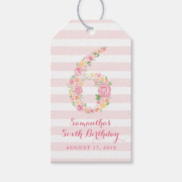 6e Rosa Vattenfärgsfärg Blommigt SIX Presentetikett