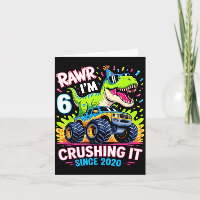 6nd Birthday Monster Truck Dinosaur Since 2020 Raw Kort (Framsida)