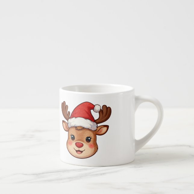 6oz Mini Rensdyr Latte Mugg med Festiv Santa Hatt Espressomugg (Höger)