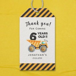 6th birthday boy construction theme presentetikett