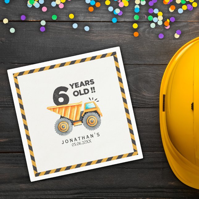6th birthday boy construction truck pappersservett (Skapare uppladdad)
