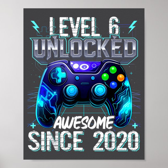 6th Birthday Boy Level 6 Gamer 6 Year Video Game P Poster (Framsidan)