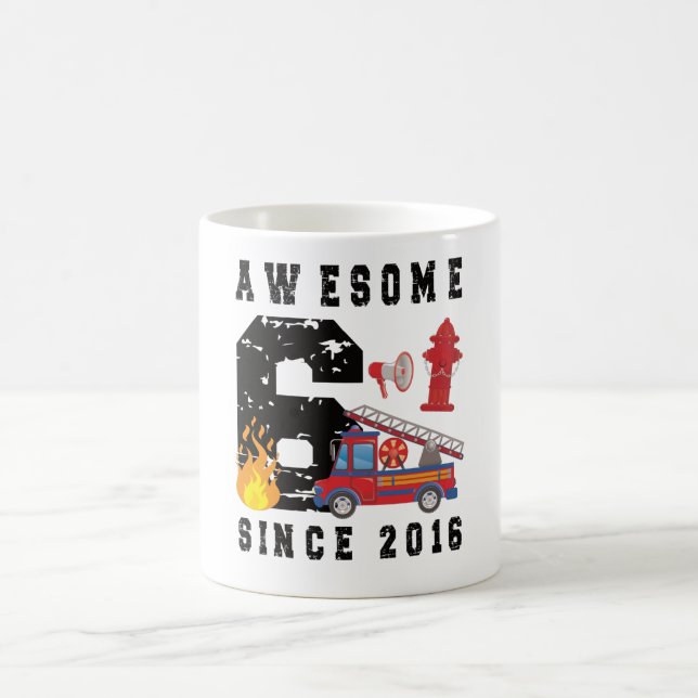 6th Birthday Gift Firefighter Boy Born in 2016 Kaffemugg (Center)