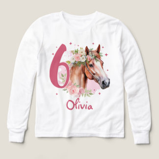 6th Birthday Girl Horse Pastel Pink Six Years T Shirt