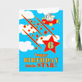6th Birthday Little Star Cute Animals in a Plane Kort