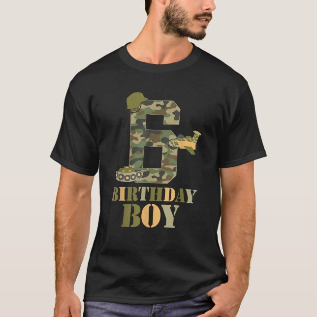 6th Birthday Military Themed Camo Boys 6 Years Old T Shirt (Framsida)